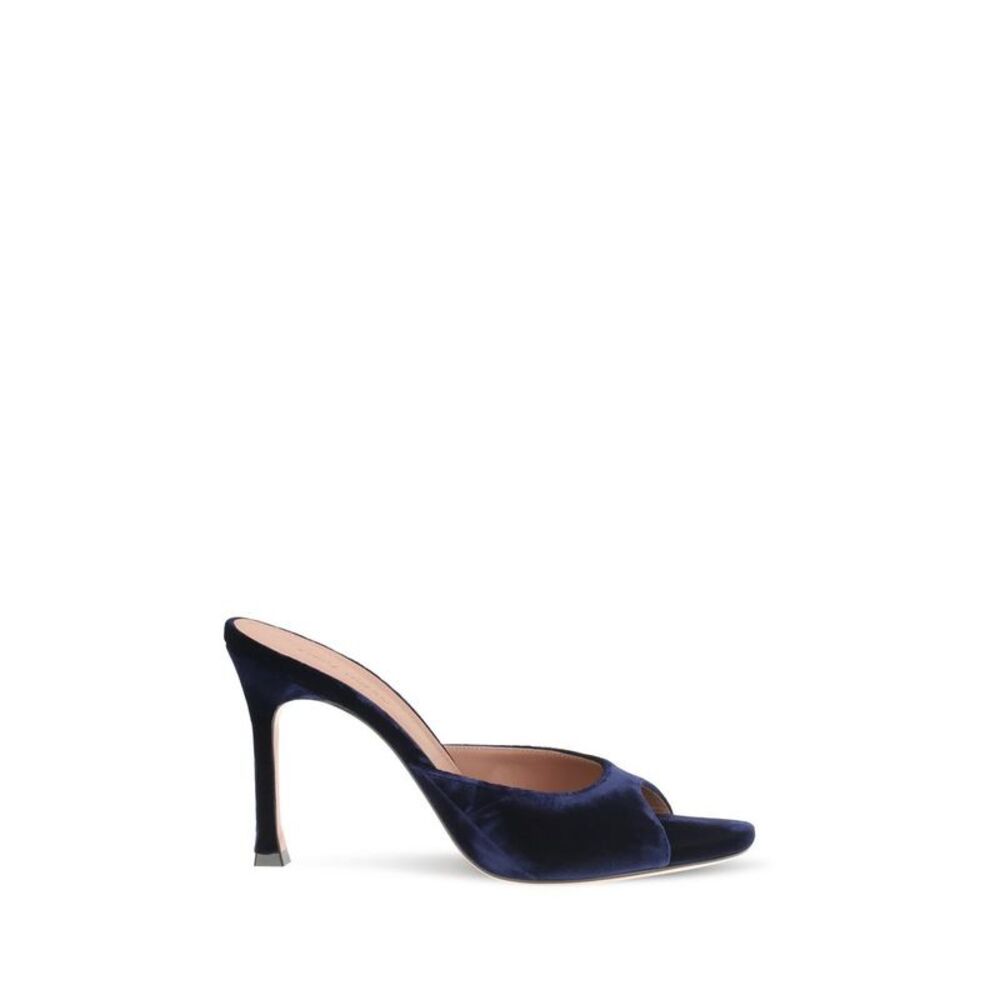 Amina Muaddi Blue Velvet Stiletto Heel Women's Sandals